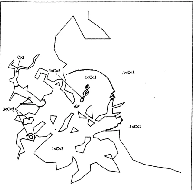 Figure  4.15 Case 2: Simulated suspension concentration (mg/l) in Boston Harbor at low water slack