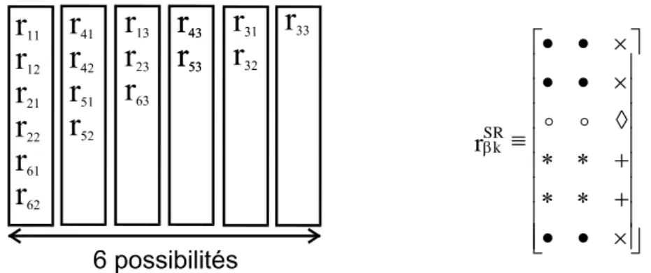 Tableau 2: Symétries des six formes de lois représentant les tenseurs effectifs électro-optiques de SR- SR-1D  (d'axe  x 3 )    par  rapport  à  l'apparition  de  l'indice  '3',  respectivement  dans  l'indice  contracté     et  l'indice non contracté k (