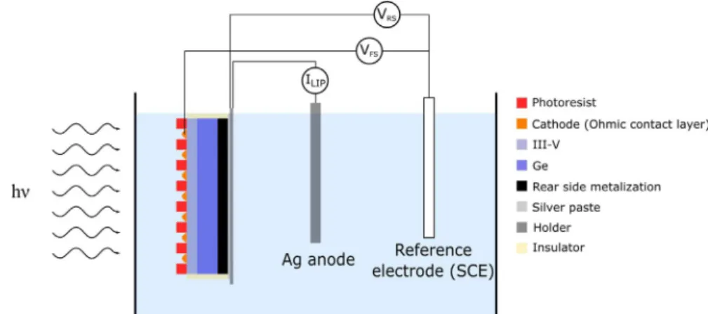 FIGURE 2  Electrochemical  characterization setup used with the silver  solution. I LIP  is the current measured  between the rear side of the cell and the Ag  anode