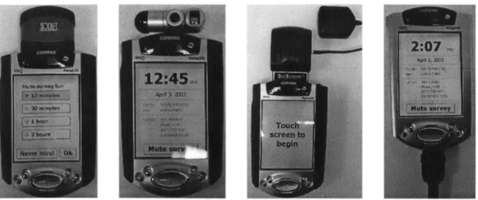 Figure  4-4:  These  images  show  the  Context-Aware  Experience  Sampling  Tool  with sensors:  The  bar  code  scanner  (left)  can  read  standard  2D  bar  codes