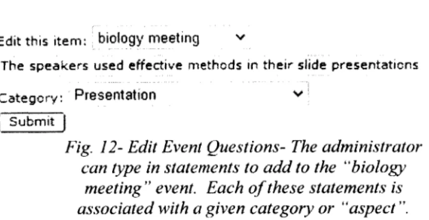 Fig. 12- Edit Event  Questions- The  administrator can type in statements to add to the  &#34;biology