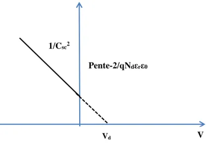 Figure I-9: Variation du carré de l’inverse de la capacité en fonction de la tension. 