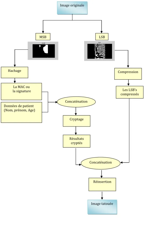 Figure 2.2 : Schéma d’insertion du tatouage réversible [Bou04]. 