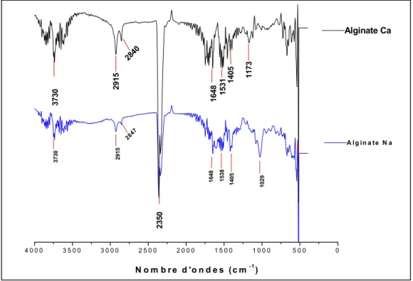 Figure III.17 : Spectres infrarouge d’alginate de Ca et d’alginate de Na