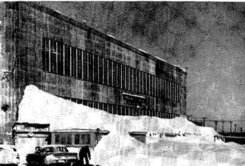 Fig.  2.  Example  of  heavy  drift  load  on  the  lower  of  two  adjacent  flat  roofs  in  Lethbridge  (courtesy  of  R