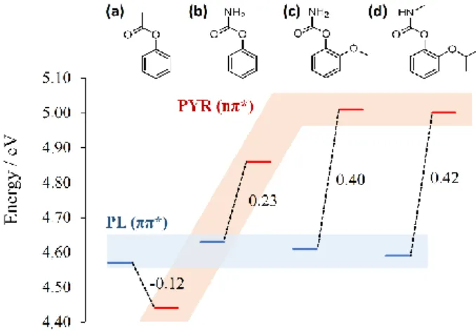 Table 1. Energy differences between the lowest singlet state and the  lowest triplet states calculated at the S 1 -PL and S 1 -PYR minima using  MS-CASPT2//CASSCF