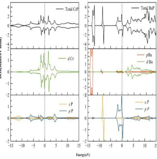Figure 4.4 – La Densité d’etats totale et partielle du CrP et BaP dans la strcucture CsCl 