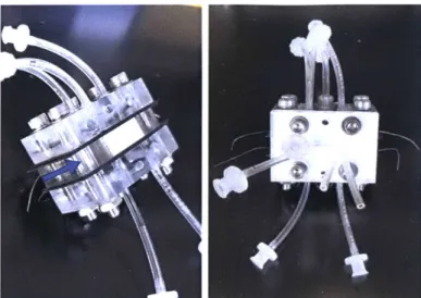 Figure  10:  Right side view  of  the  assembled device  without  the  split/er  aitiached  (LIefi)  andi  rnit  viw  wiitih the splitter attached (right)