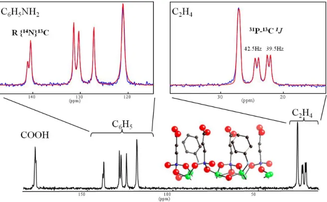 Figure 2 :  13 C CP-MAS spectrum (300 MHz, 14 kHz) of the crystalline layered phosphonate (ZnO 3 P C 2 H 4
