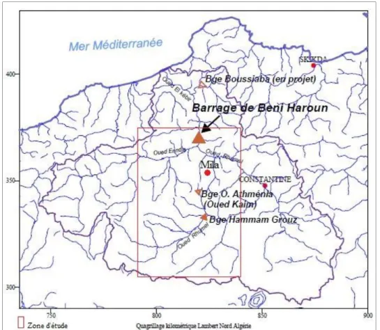 Figure 1.4 : Réseau hydrographique et situation des barrages dans la région d’étude (D’après  Mébarki