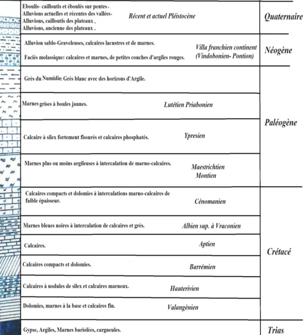 Figure 2.8 : Log lithostratigraphique synthétique de la région d’Oued Athmenia et Télèghma