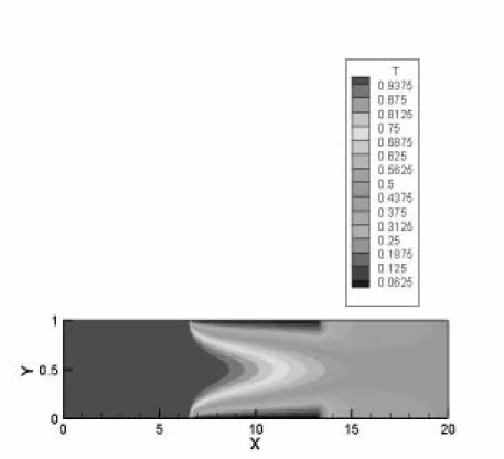 Figure 4.9 : Distribution spatiale de la température                        de l’écoulement du fluide dans un canal 