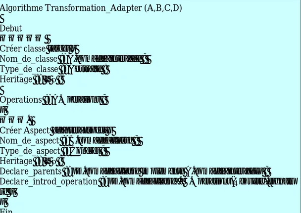 Figure 3.5. Extrait d’un algorithme de transformation du design pattern ‘Adapter’.