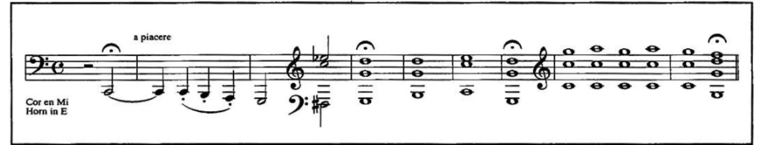 Figure 1: Cadenza from C.M. von Weber's onertino for horn, inluding multiphoni sounds.