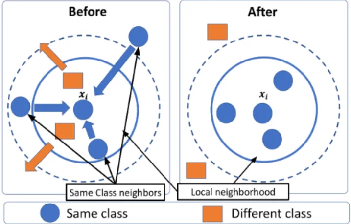 Figure 1: Example of distance metric learning metric learning to construct a custom distance metric from the similarity examples given by the neurologists