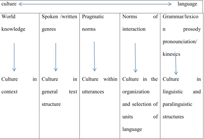 Figure 1. Points of articulation between culture and language. (Liddicoat et al 2003 cited in  Ho, 2009 p.64)