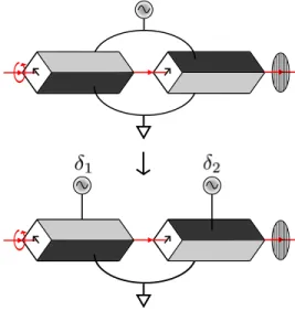 FIG. 1. An electro-optic amplitude modulator in normal op- op-eration (upper) and as a UTM (lower)