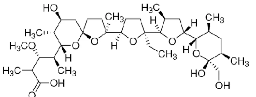 Figure 8 : Structure du monensin (Elancoban®) (Conway et McKenzie, 2007).  