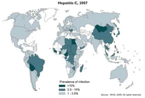 Figure 1. La prévalence du HCV dans le monde.