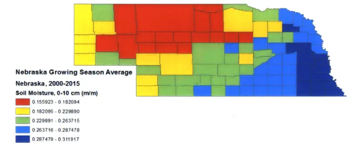 Figure  7 - Average Soil Moisture distribution temperature  for growing season in Nebraska from 2000-2015