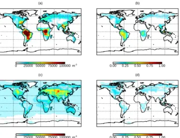 Figure 2 compares simulated number concentrations of fungal spores and bacteria in surface air against  observa-tions (Sesartic and Dallafior, 2011; Burrows et al., 2009a).