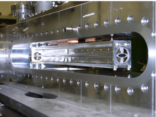 Figure 3-3: The target cell, housed within its frame, installed inside the chamber. In this photograph, the chamber windows are not yet attached.