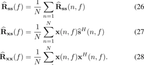 Fig. 2 depicts the phase of the second entry w 2j (f) of w j (f ) before and after solving the permutation for a real-world stereo recording of three female speech sources with room reverberation time T 60 = 250 ms, where w j (f ) has been normalized as in