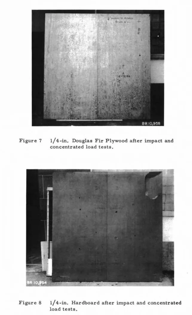 Figure 8 1/4-in. Hardboard after impact and concentrated load tests.