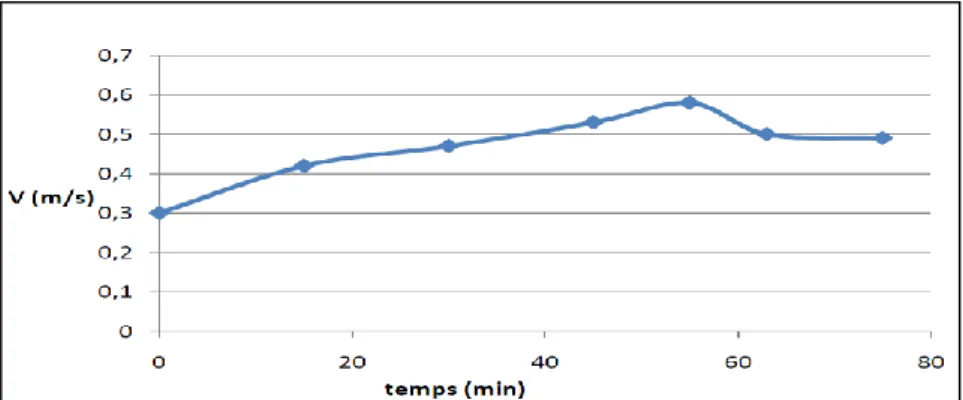 Fig II.5. Variation de la vitesse à la sortie de la cheminée en fonction du temps 