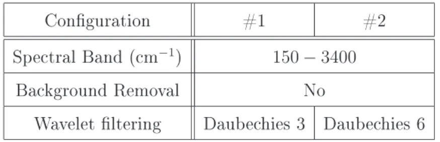 Table 7: Inuene of a wavelet transform: Preproessing setup desription for the dierent