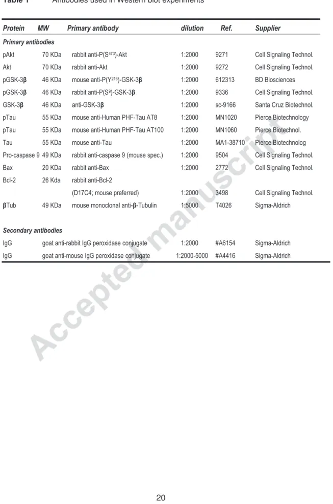 Table 1  Antibodies used in Western blot experiments                     !&#34;      !&#34; #Ȗ $  %!&amp;'( $ #Ȗ  $ ) )!'' #Ȗ $    #Ȗ  $  !&#34; #Ȗ $  #Ȗ  '$$ &amp;*)! !&#34; &amp; ++  %!&amp;',&amp;%,-&amp;