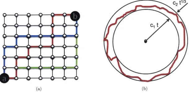Figure  2-5:  (a)  A  schematic  showing  the  first  passage  percolation  model  on  a  two dimensional  lattice