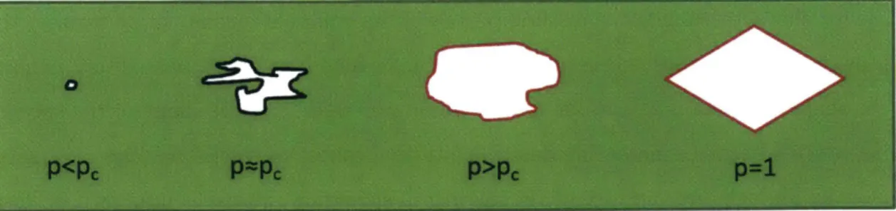 Figure  2-8:  The  shape  of  the  spreading  process  for  different  values  of  probability  pa- pa-rameter  p