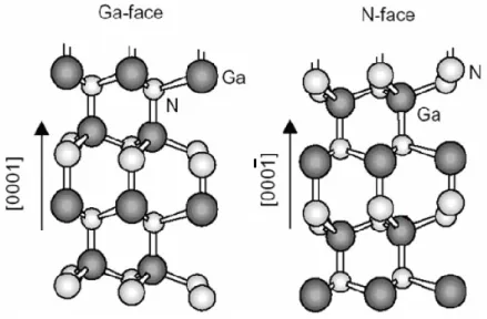 Figure III.5: Schéma de la structure wurtzite à face Ga et à face N. 