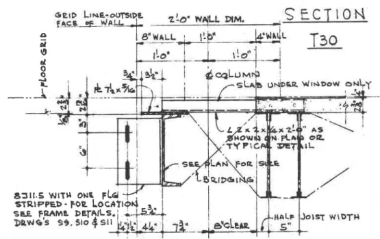 Figure  12.  Structural detail showing dimensional relationship of  steel framing  to  the modular grid