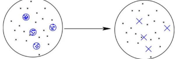 FIG. III.3: Aggregation of data points into single weighted items.