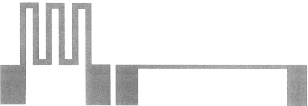 Figure 2-8  Two  resistor geometries  modeled.  On the left is  the folded  resistor, and on  the right is  the line resistor.
