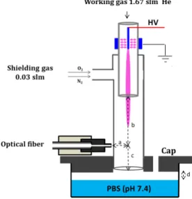 Figure  2.  Experimental  setup  used  for  optical  analyses  of  the  ionisation  waves  during  PBS  treatment