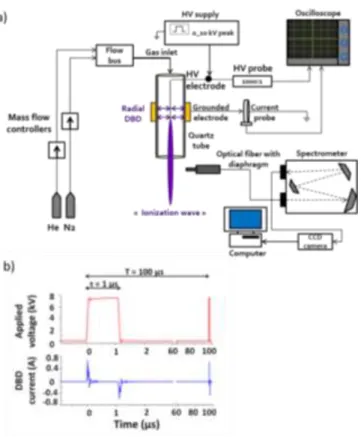 Figure  2.  a.  Setup  for  CAP  generation  and  its  analysis  by  Optical  Emission  Spectroscopy (OES)
