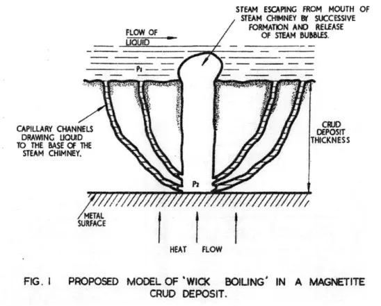 FIG.  I  PROPOSED  MODEL  OF  'WICK  BOILING'  IN  A  MAGNETITE CRUD  DEPOSIT.