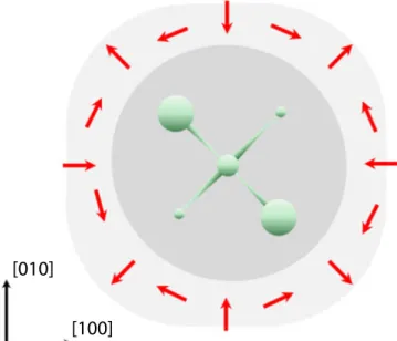 Fig. 11. In-plane body forces in the shell of a  0 0 1  NW, with f &lt; 0, due to the four-fold symmetry of the zinc-blende structure