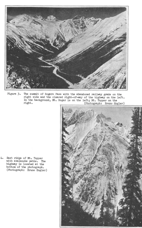 Figure  {.  East  ridge  of  Mt.  Tupper uith  avalanche  paths.  The highriay  is  located  at  the bottoro  of  the  photograph.