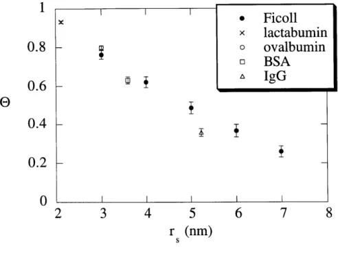 FIGURE  2.9: True  sieving  coefficients,  0, for solutes  as  a function of the  solute  size,  r  , in  6%  agarose  gels