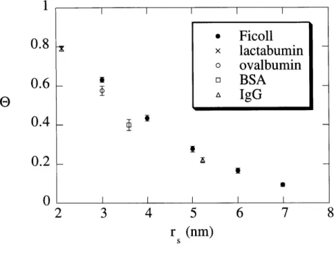 FIGURE  2.10:  True  sieving coefficients,  19, for solutes  as  a function  of the  solute  size,  r,, in 8%  agarose  gels