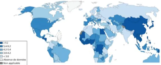 Figure 2. Prévalence dans le monde du CHC  