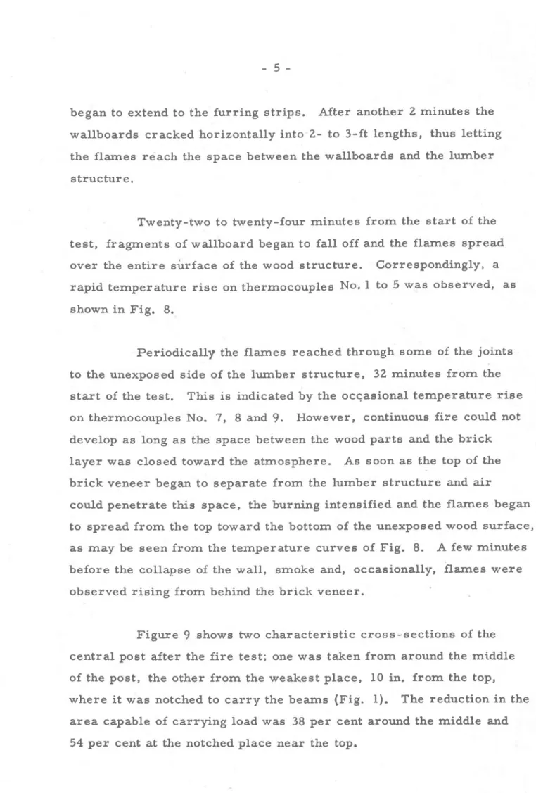 Figure  9  shows  two  characteristic cross-sections  of  the  central post  after  the f i r e  test;  one was  taken from around the  middle  of  the post,  the  other from the weakest place,  10 in
