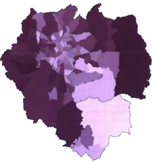 Figure  11.  Population distribution  of Addis Ababa  based on forecasts from  the CSA