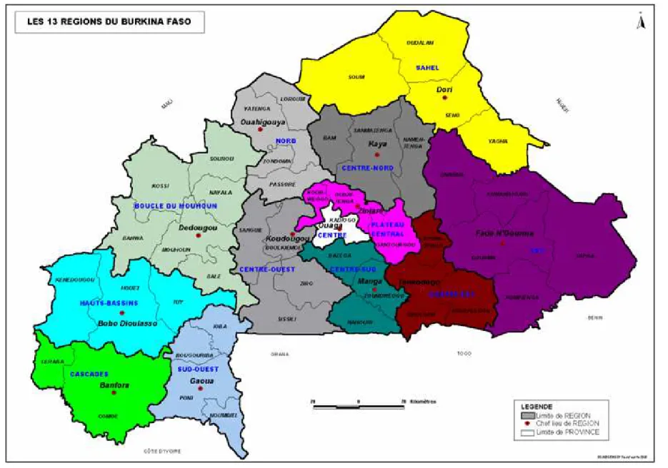 Figure 4: Les 13 Régions du Burkina Faso en 2013  