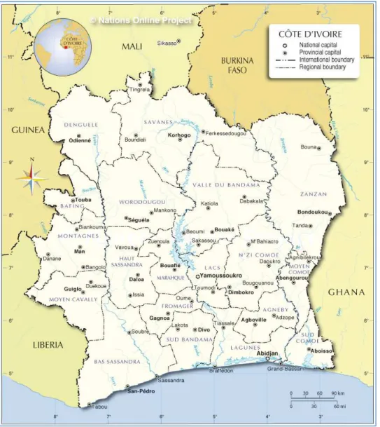 Figure 5: Carte administrative de la Côte d'Ivoire.  