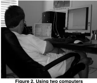 Figure 2. Using two computers  Finally,  when  maintaining  coherent   conversa-tions  interfered  with  getting  work  done,  IMSoft  members  went  off-line  to  preserve  their  ability  to  work, either by posting a message on IM saying they  were  bus
